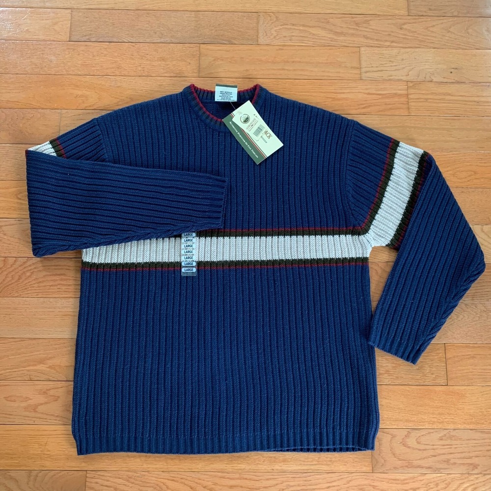 NEW NWT Vintage Adirondack Men's L Ribbed Pullover Sweater Blue Striped